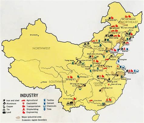 on a map where are the industrial areas in china